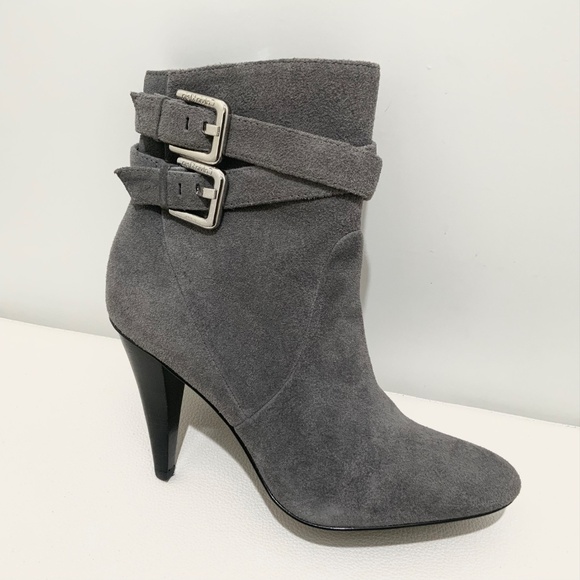 Calvin Klein Cambria Gray Suede Leather High Stiletto Heel Ankle Boots Booties 7 - Picture 13 of 14
